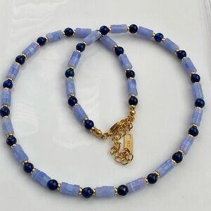 GP56-Handmade Lapis And Blue Chalcedony Stainless Steel Necklace